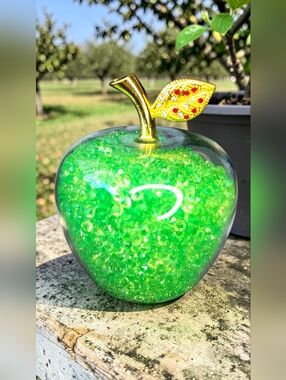 Glass Apple Ornament With Green Beaded Fill - Decorative Home  & Office Accent